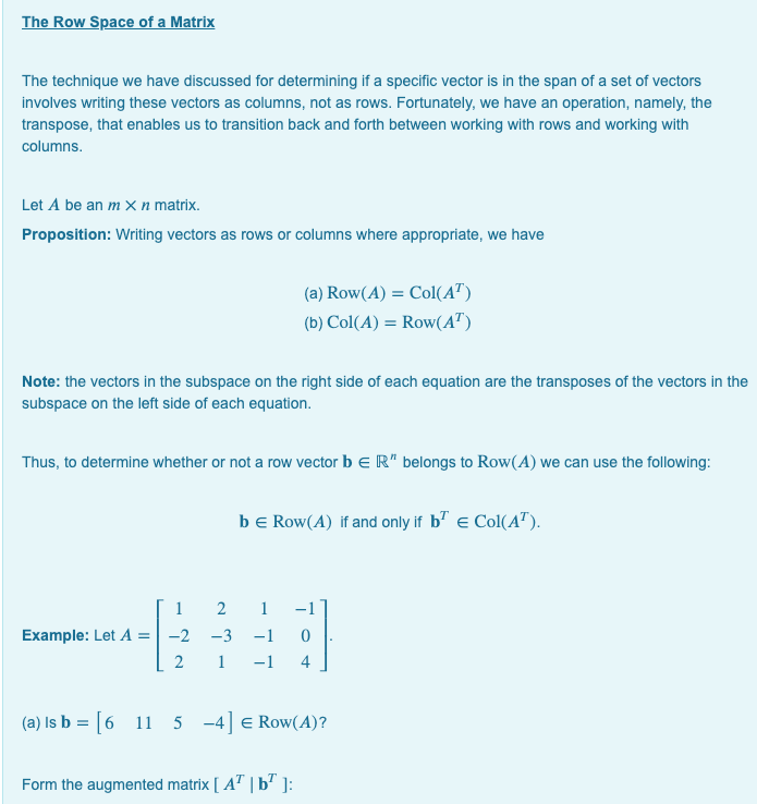 Solved The Row Space of a Matrix The technique we have | Chegg.com