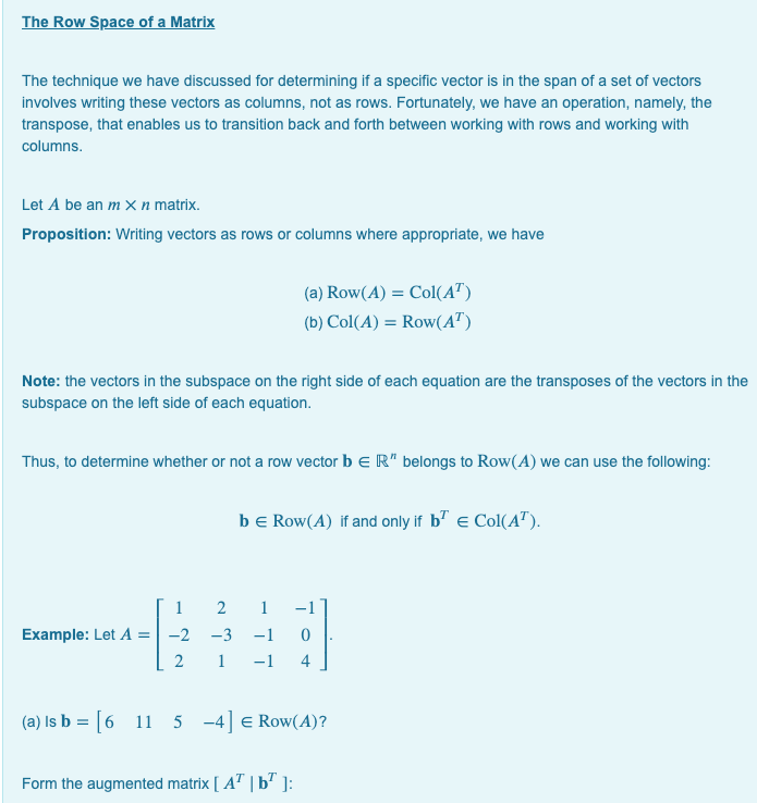 Solved The Row Space of a Matrix The technique we have Chegg