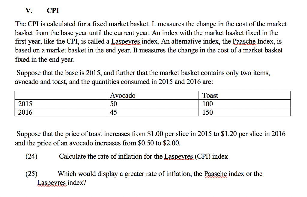 Solved V. CPI The CPI is calculated for a fixed market