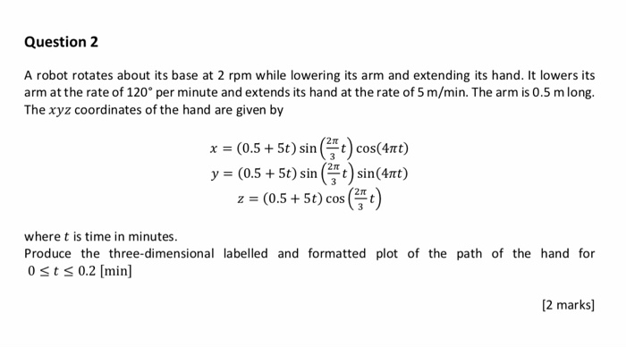 Solved Question 2 A robot rotates about its base at 2 rpm | Chegg.com