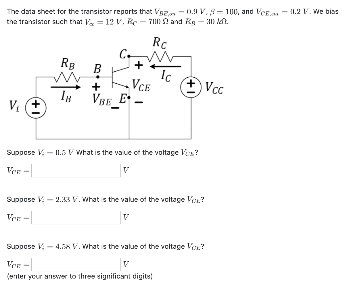 Solved The Data Sheet For The Transistor Reports That Vbe Chegg Com