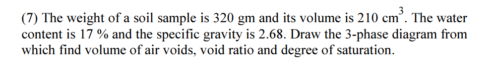 Solved (7) The weight of a soil sample is 320 gm and its | Chegg.com