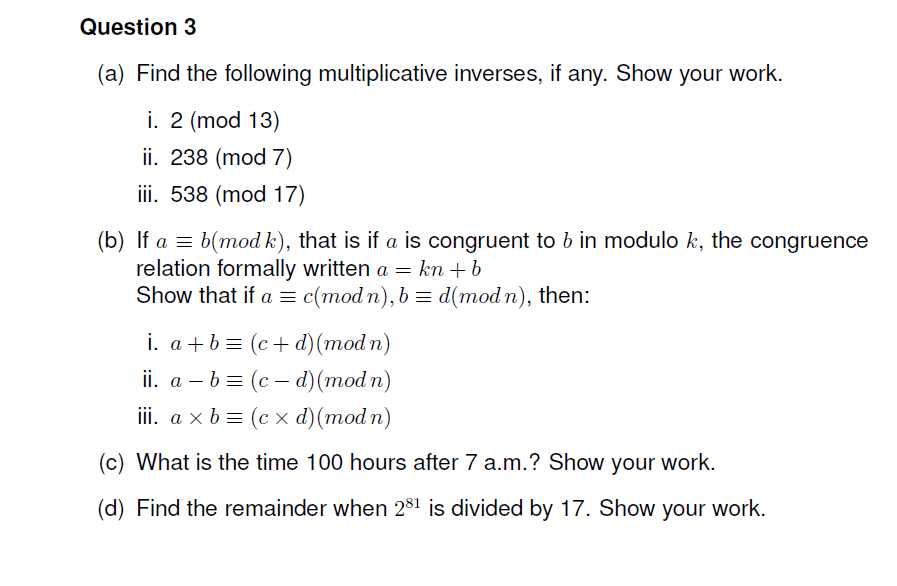 Solved A Find The Following Multiplicative Inverses If 6851