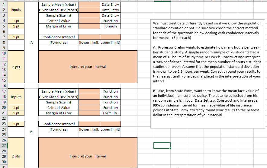 Solved 1 Inputs 2 3 4 5 6 7 8 Sample Mean (xbar) Given