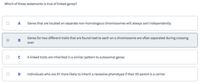 Solved Which of these statements is true of linked genes? o | Chegg.com