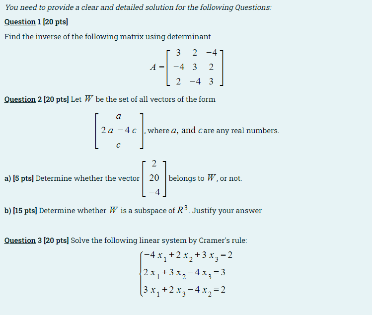 Solved Question (5 points): Let A be a 3 x 3 matrix -13 5 0 | Chegg.com