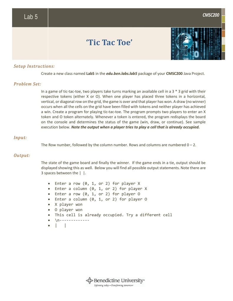 Solved Lab 5 CMSC200 0 Tic Tac Toe' Setup Instructions | Chegg.com