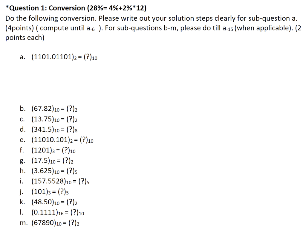 Solved Question 1 Conversion 28 4 2 12 Do The Chegg Com   Phpt09f3n