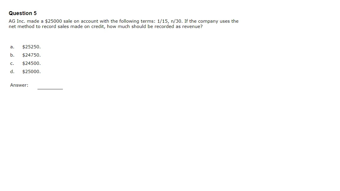 Question 5 Ag Inc Made A Sale On Account With Chegg Com