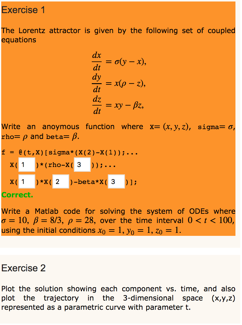 Exercise 1 The Lorentz Attractor Is Given By The F Chegg Com