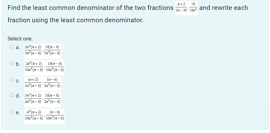 least common denominator of the fractions 3 5 and 7 10