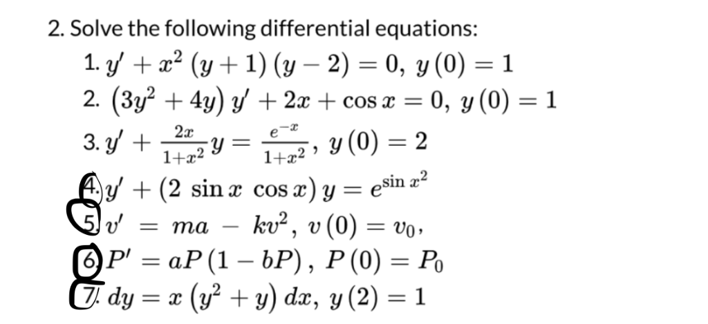 Solved 2. Solve the following differential equations: 1./ + | Chegg.com