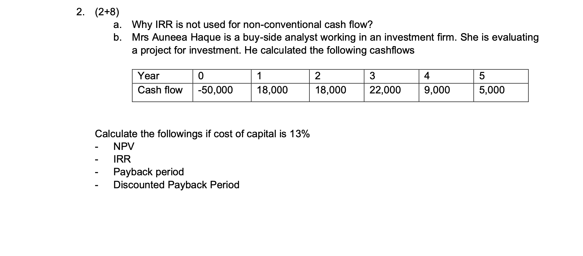 Solved 2. (2+8) a. Why IRR is not used for nonconventional