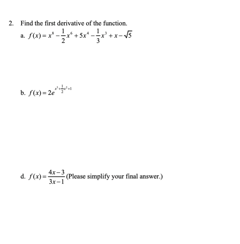 Solved 2 Find The First Derivative Of The Function A 3232