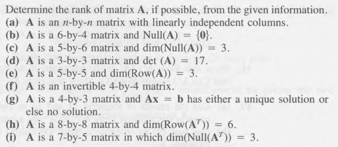 Solved Determine The Rank Of Matrix A, If Possible, From The | Chegg.com