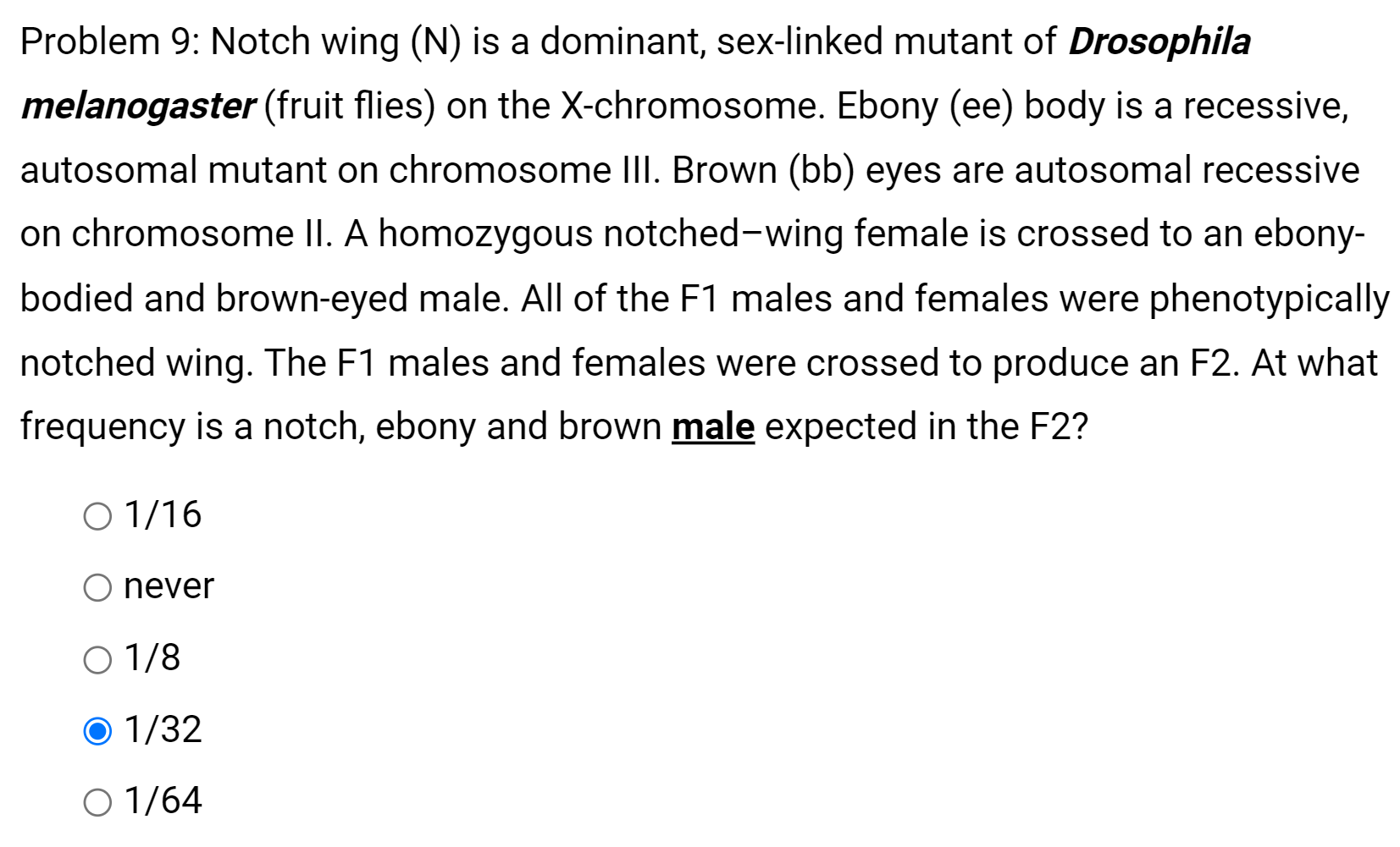 Solved Problem 9: Notch wing (N) is a dominant, sex-linked | Chegg.com