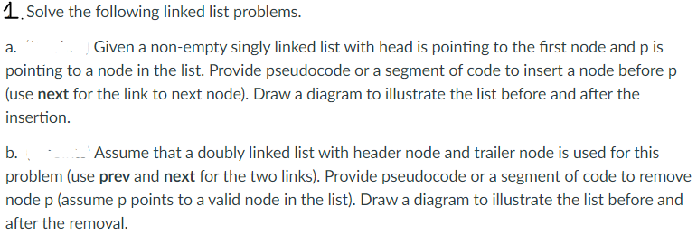 Solved 1. Solve the following linked list problems. a. Given | Chegg.com