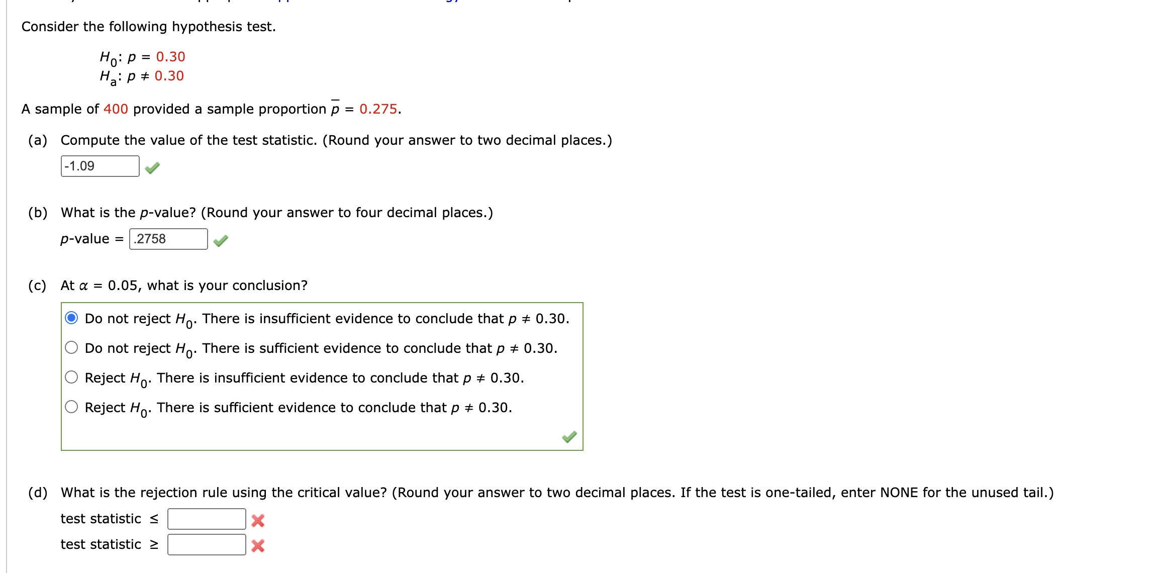 Solved Consider The Following Hypothesis Test