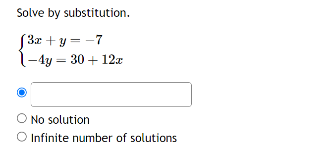 3x 2y 10 12x 8y 30 by substitution