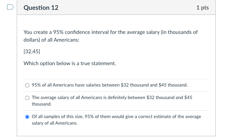 Solved Question 12 1 Pts You Create A 95% Confidence | Chegg.com