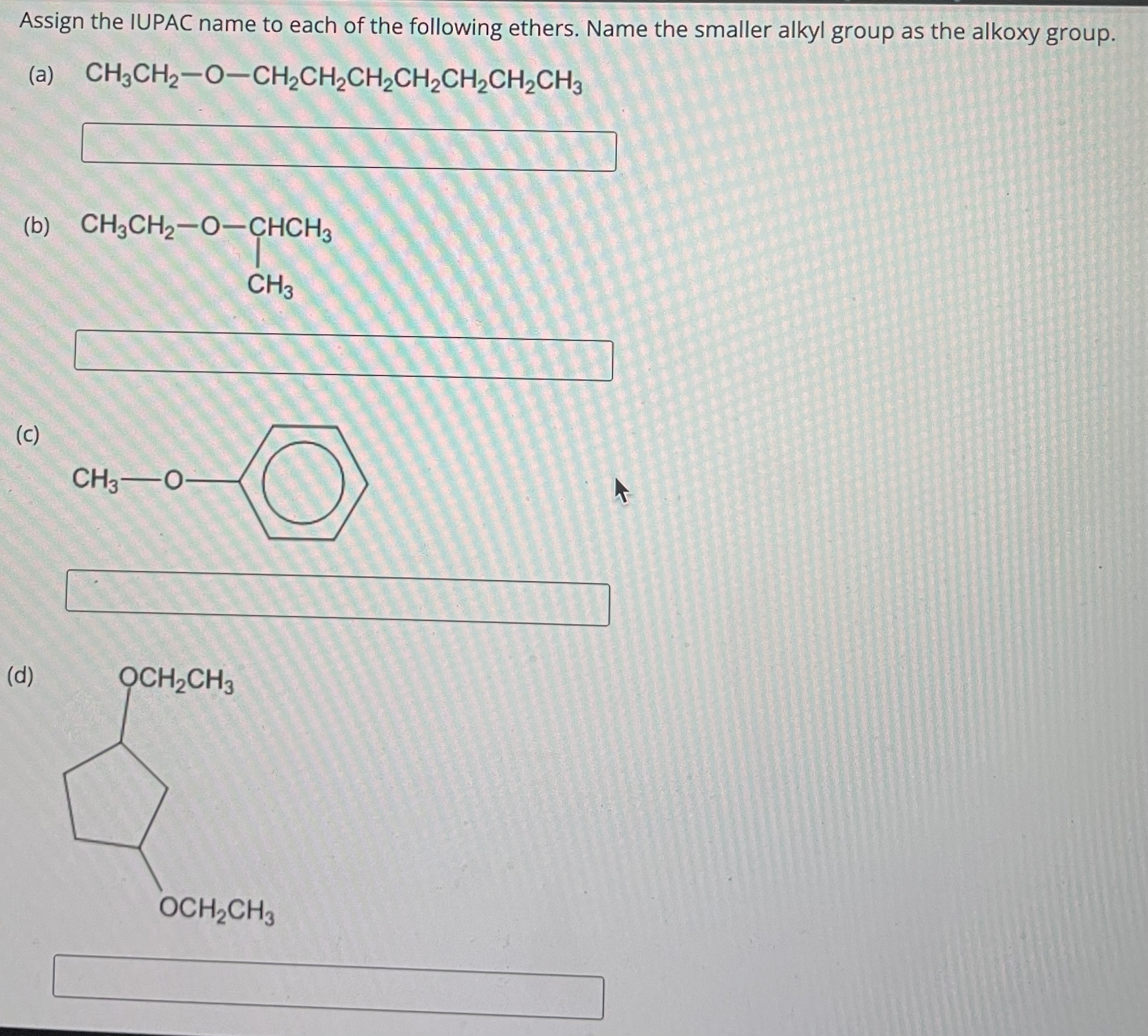 Solved CH3CH2−O−CH2CH2CH2CH2CH2CH2CH3 | Chegg.com