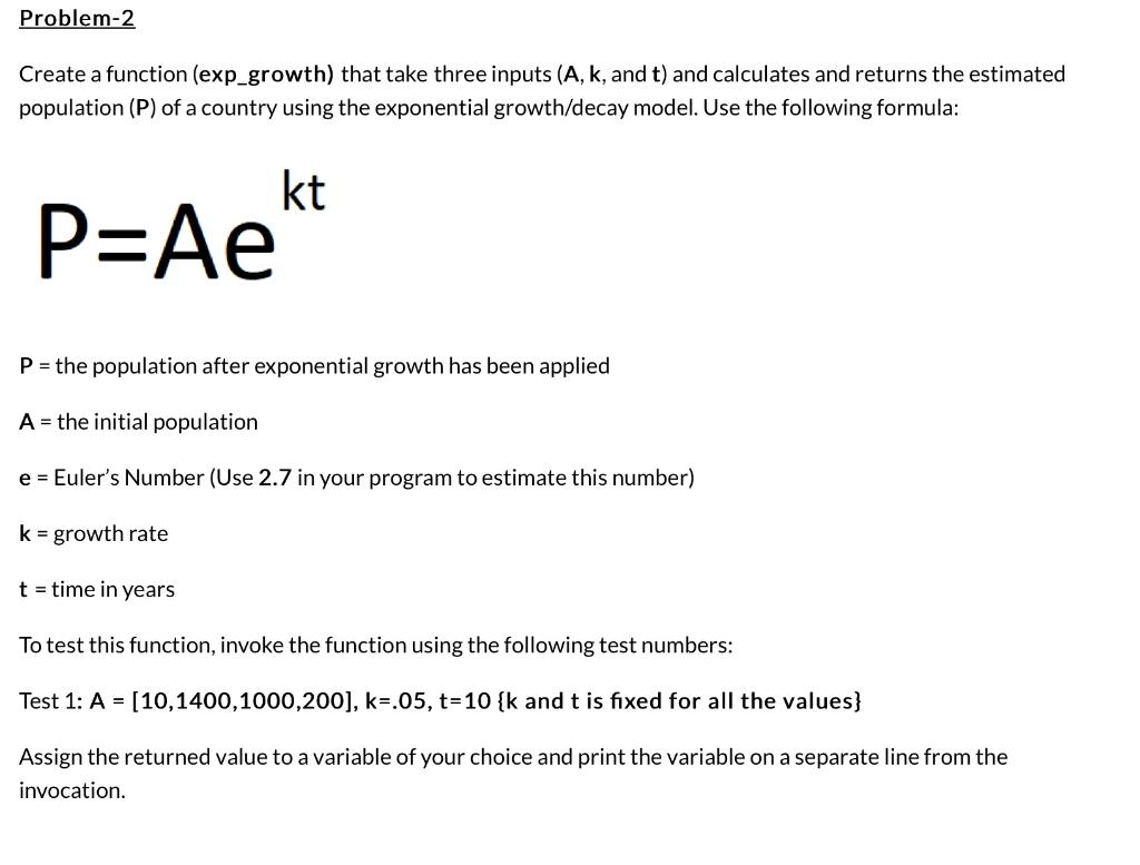Solved Create a function (exp_growth) that take three inputs | Chegg.com