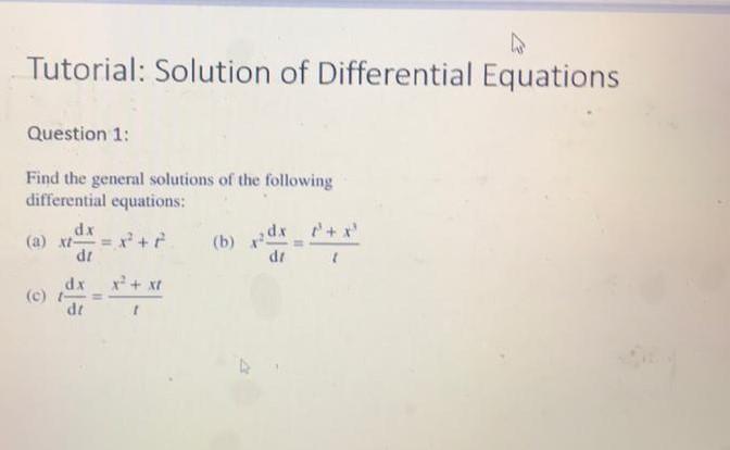 Solved Tutorial: Solution of Differential Equations Question | Chegg.com