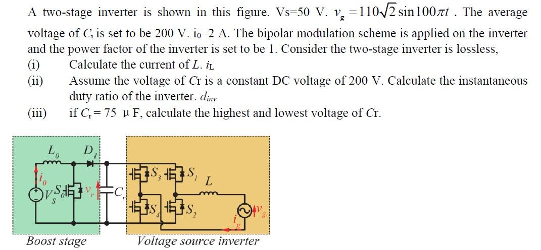 Solved A two-stage inverter is shown in this figure. Vs=50 | Chegg.com