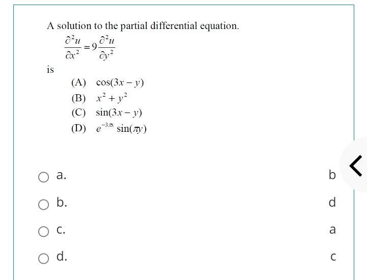 Solved A Solution To The Partial Differential Equation O Chegg Com