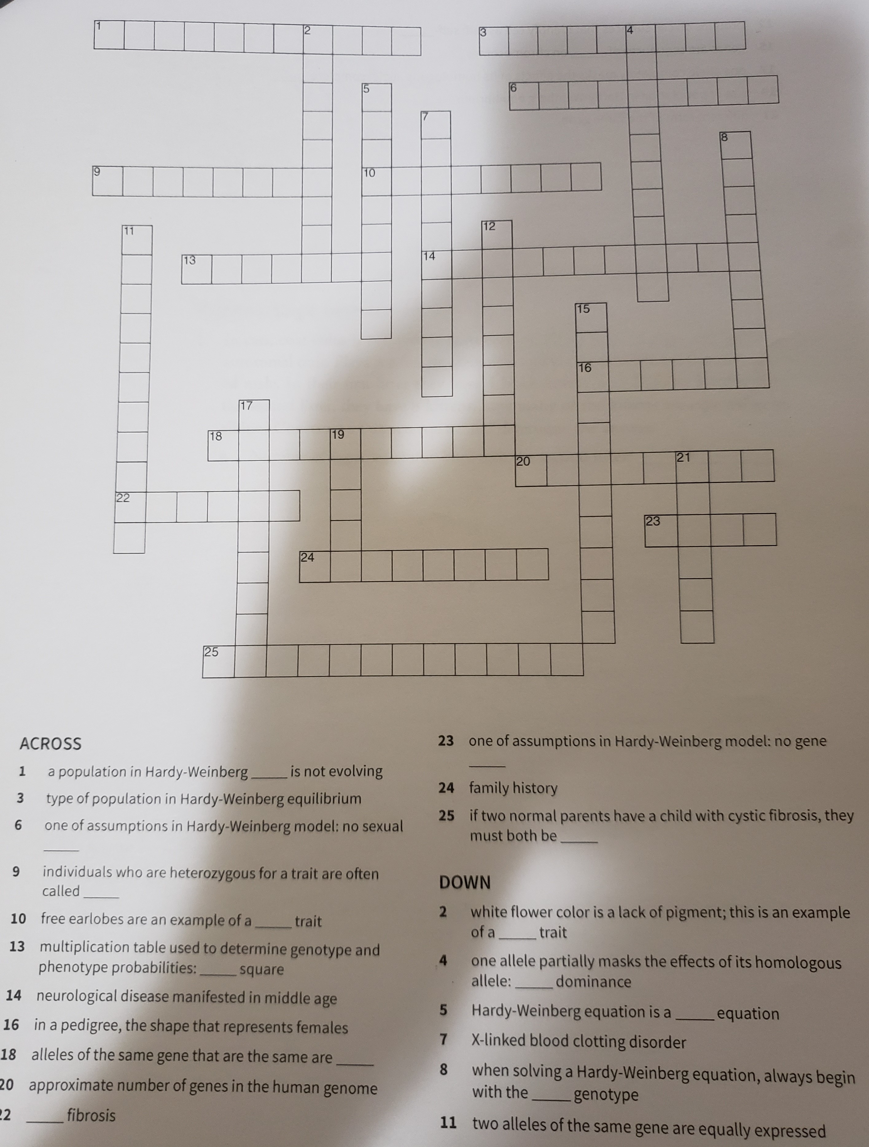 Solved Across 1 A Population In Hardy-weinberg Is Not 