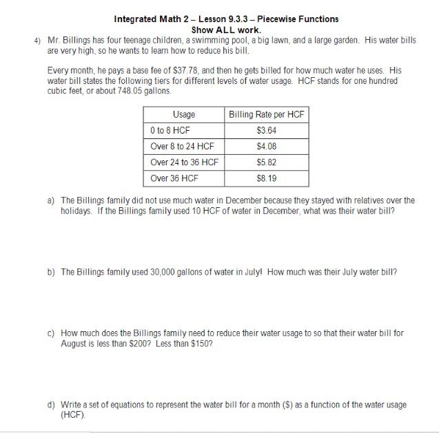 Solved Integrated Math 2 Lesson 9 3 3 Piecewise Functions Chegg Com