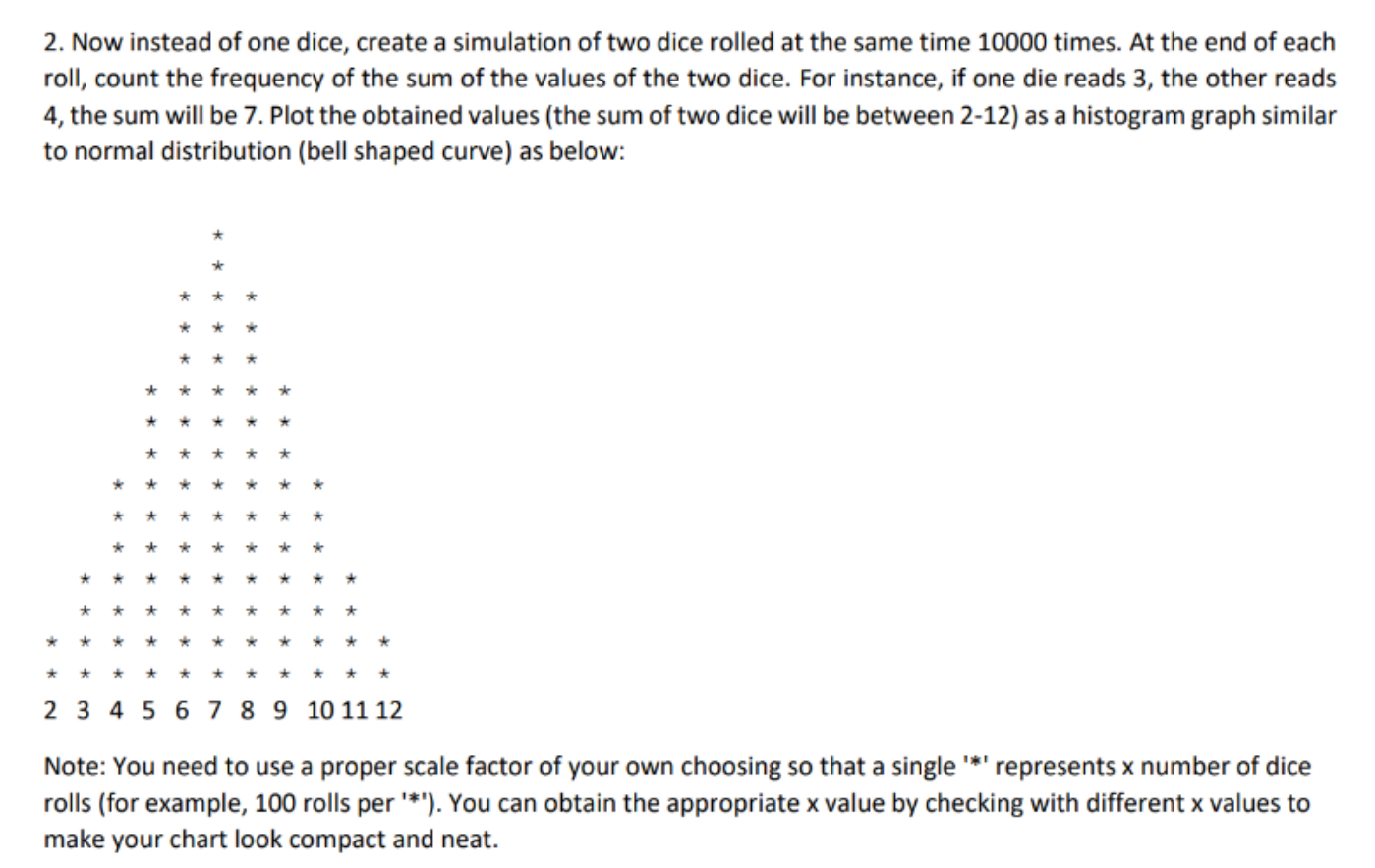 Solved 2. Now instead of one dice, create a simulation of | Chegg.com