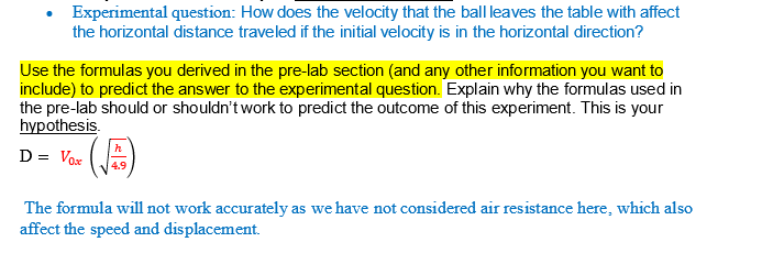 experimental questions vs hypothesis