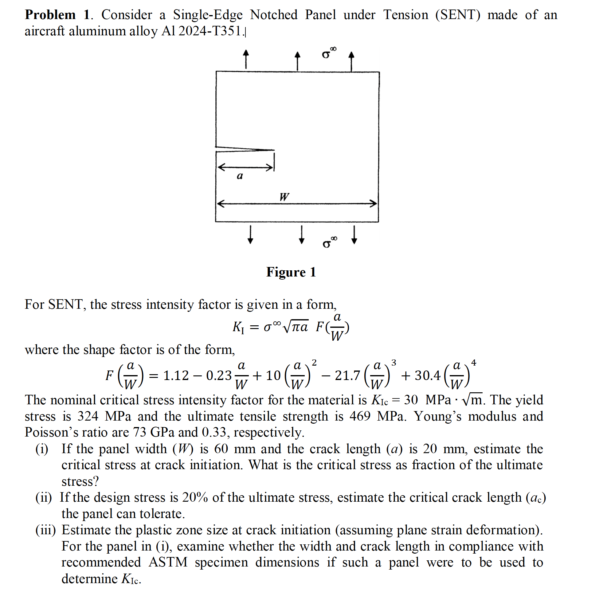 Solved Problem 1. Consider a Single-Edge Notched Panel under | Chegg.com