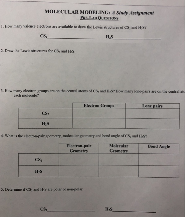 Solved MOLECULAR MODELING: A Study Assignment PRE-LAB | Chegg.com