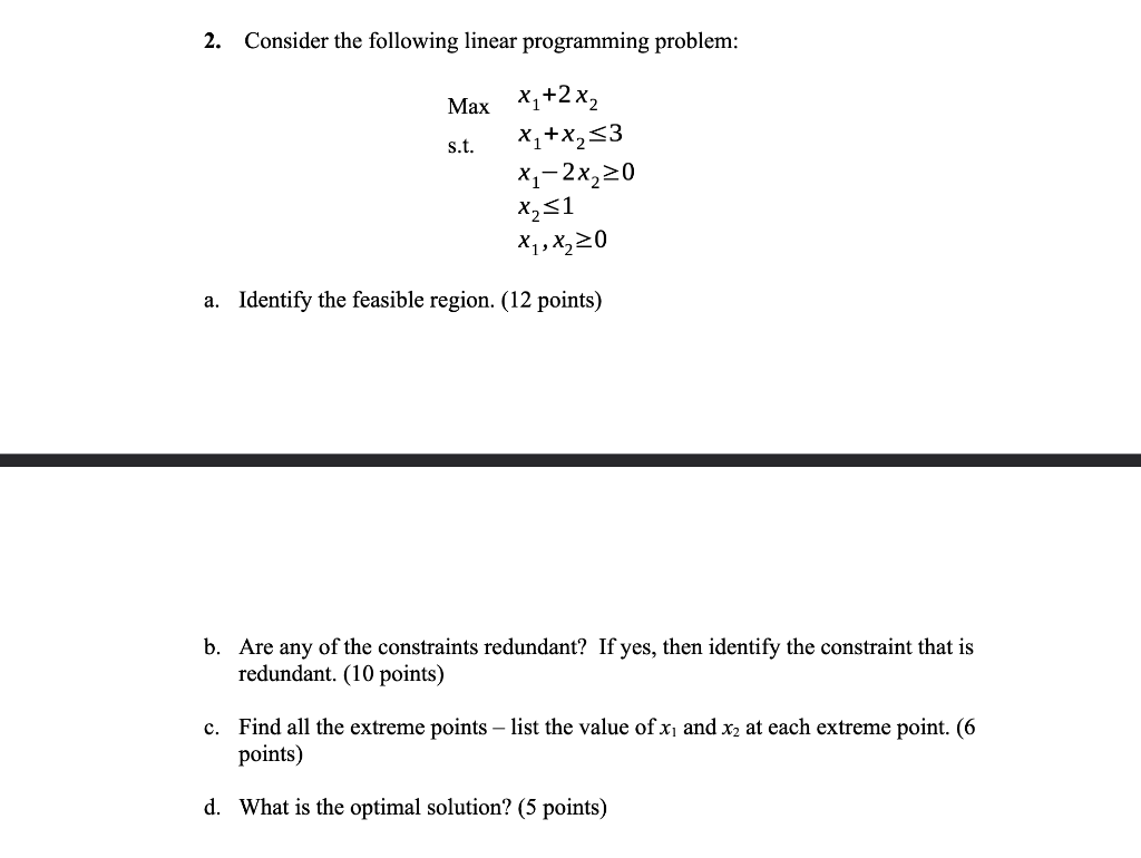 2. Consider the following linear programming problem: | Chegg.com