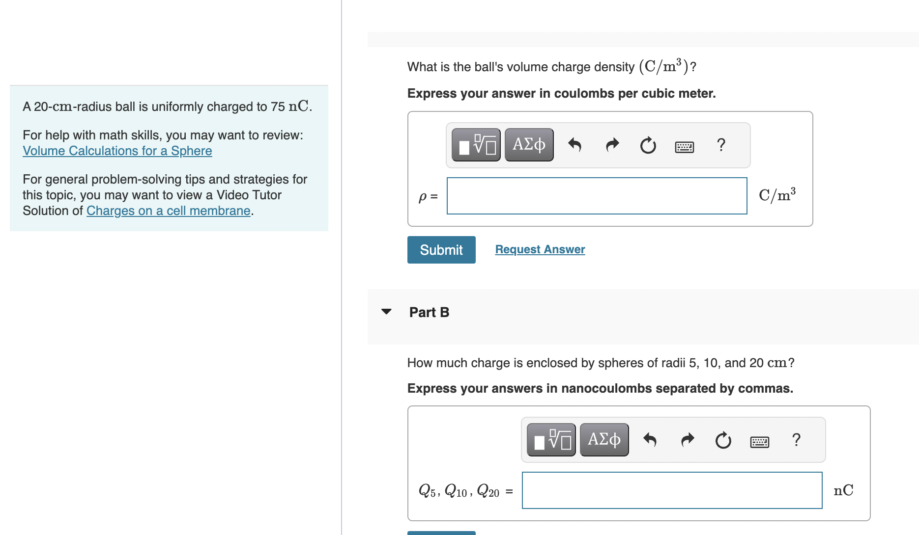 Solved What is the ball's volume charge density (C/m3) ? | Chegg.com