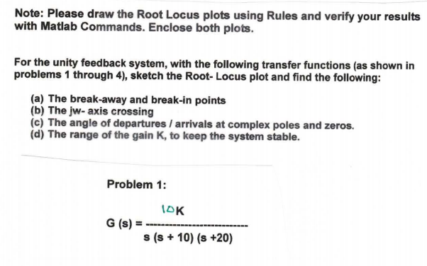Solved Note: Please draw the Root Locus plots using Rules | Chegg.com