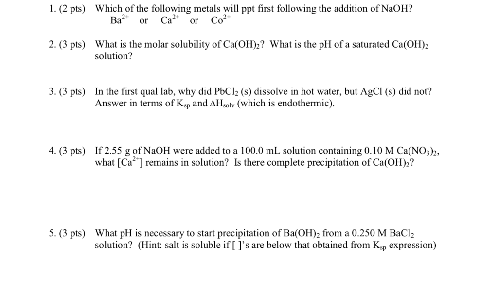 Solved 1. (2 pts) Which of the following metals will ppt | Chegg.com