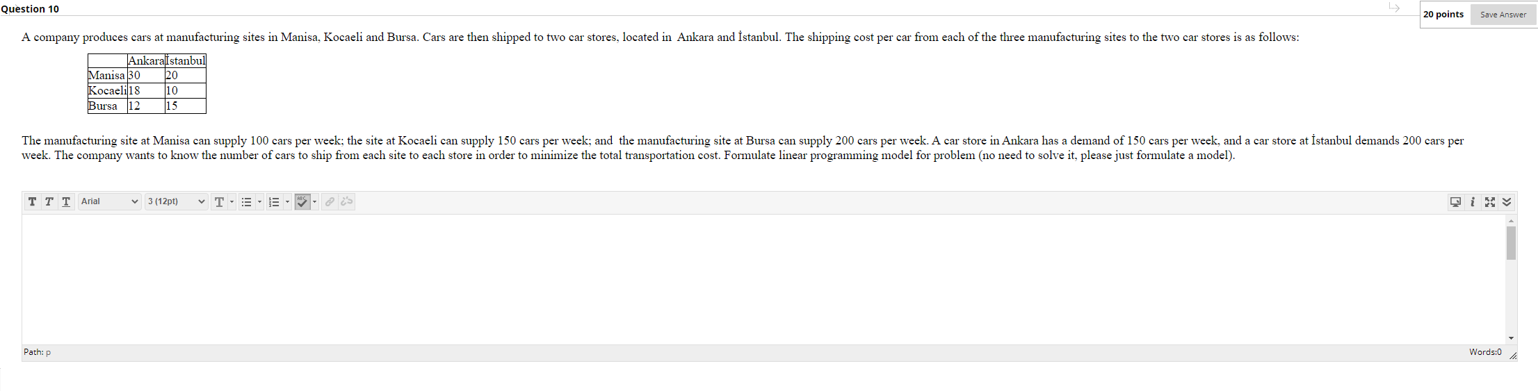 Solved Question 10 20 points Save Answer A company produces | Chegg.com