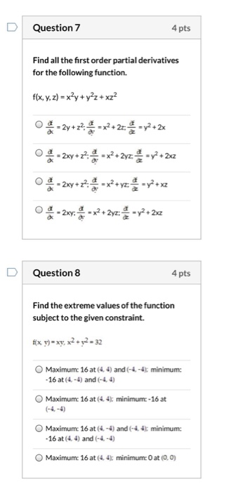 Solved Question 7 4 pts Find all the first order partial | Chegg.com