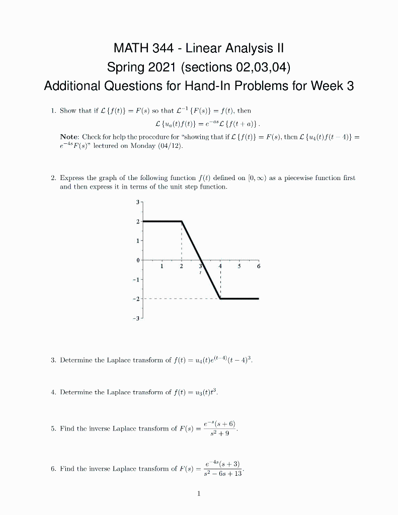 Solved MATH 344 - Linear Analysis II Spring 2021 (sections | Chegg.com