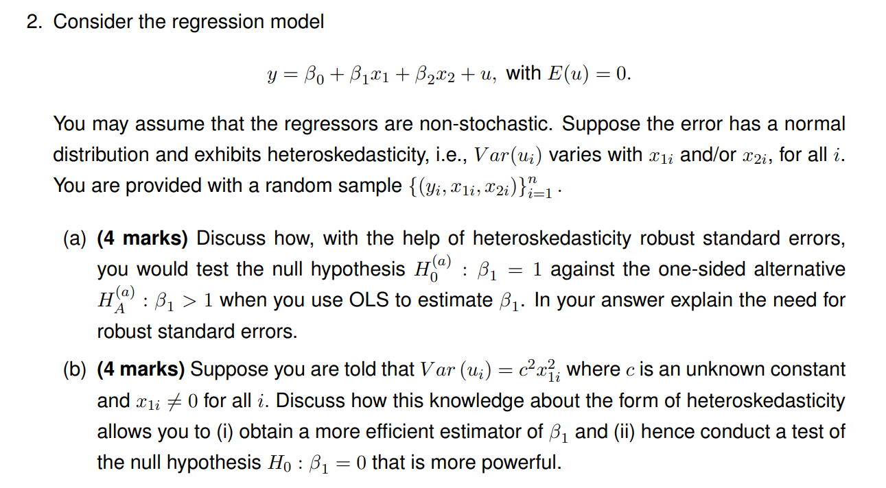 Solved 2. Consider The Regression Model Y = Bo + B1X1 + B2X2 | Chegg.com