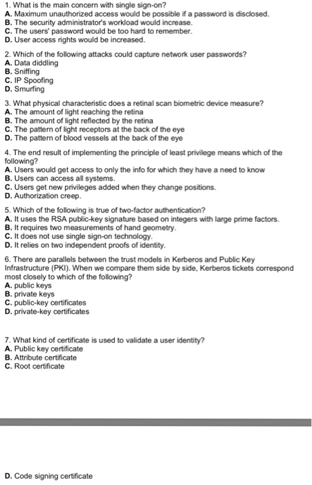 One Sign Security Questions Solved 1. What is the main concern with single sign-on? A. | Chegg.com