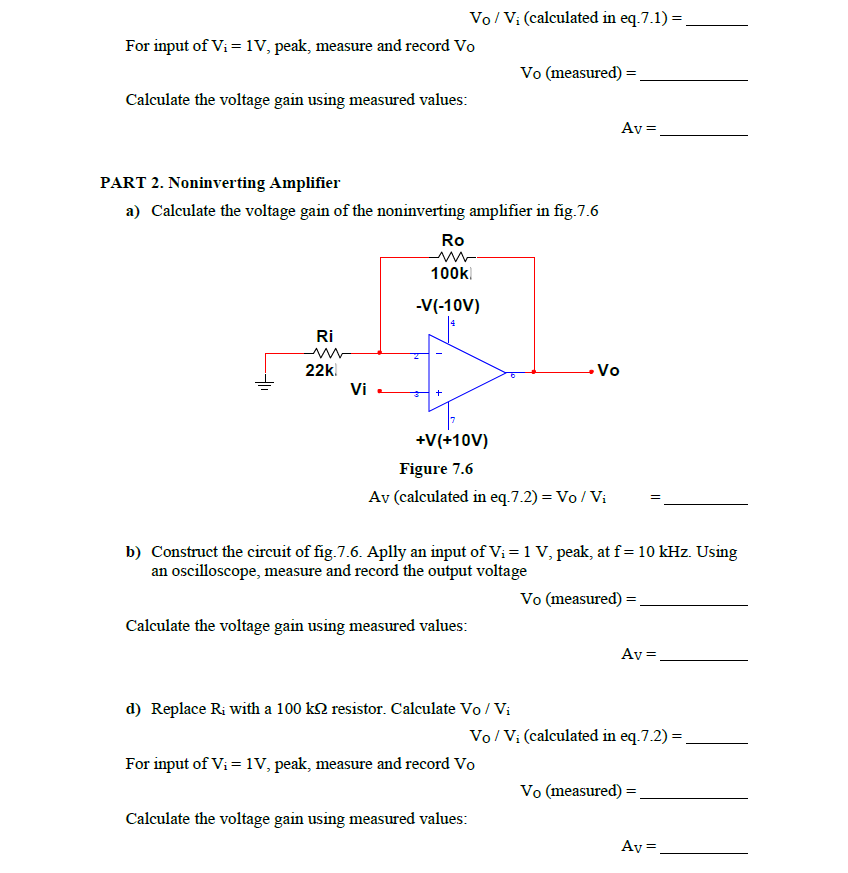 Solved PART 1. Inverting Amplifier a) Calculate the voltage | Chegg.com