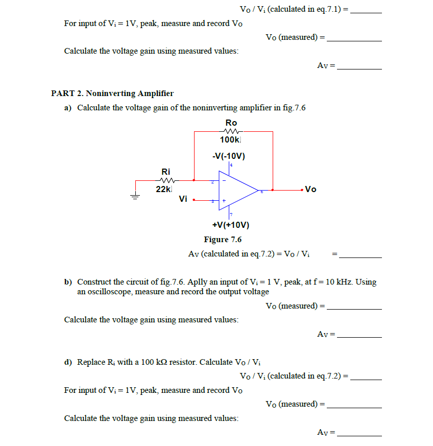 Solved PART 1. Inverting Amplifier A) Calculate The Voltage | Chegg.com