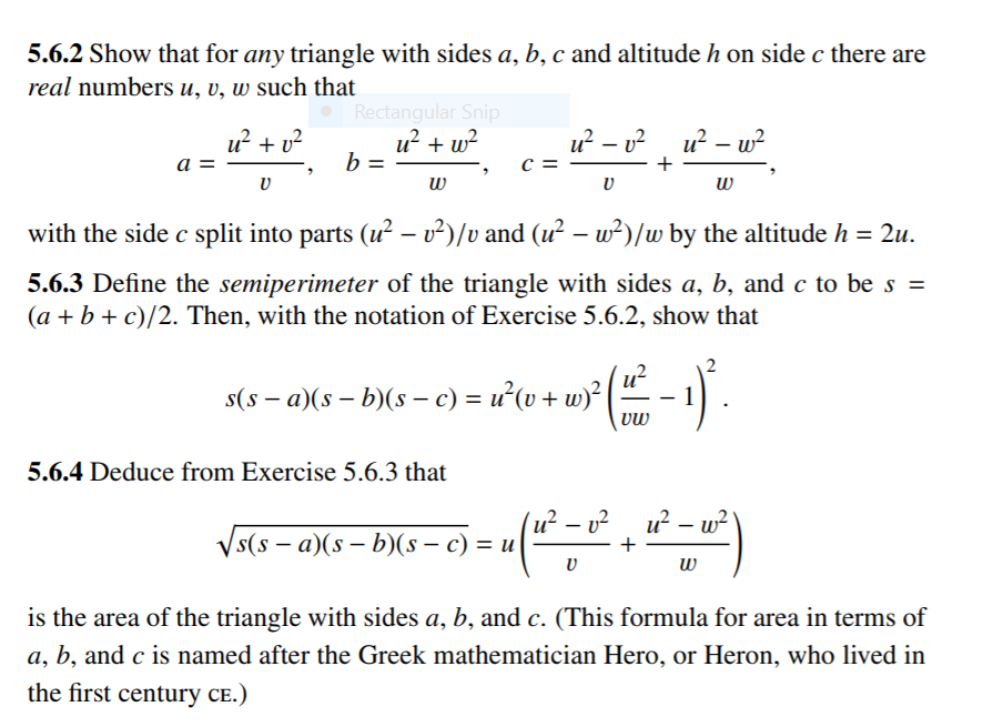 Solved 5.6.2 Show that for any triangle with sides a, b, c | Chegg.com