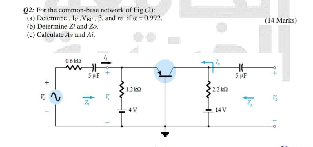 Solved Q2: For the common-base network of Fig.(2): (a) | Chegg.com