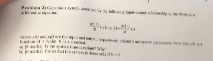 Solved Problem 2) Consider a system described by the | Chegg.com