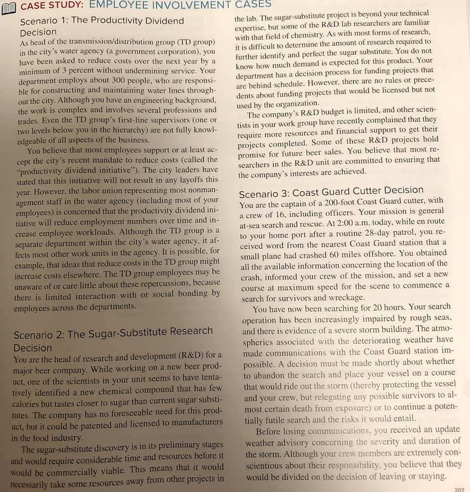 Solved M CASE STUDY EMPLOYEE INVOLVEMENT CASES Scenario 1